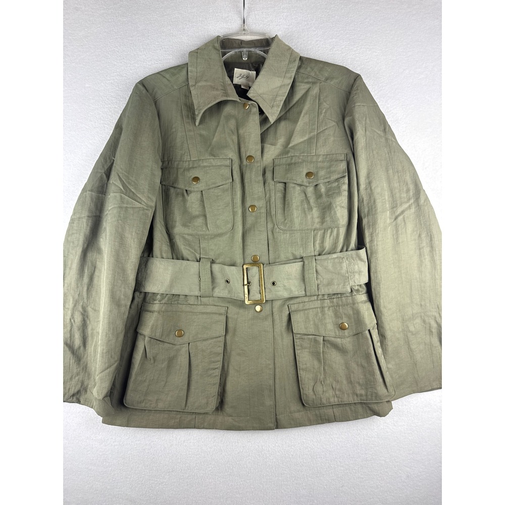 J. Jill Women's Olive Green Belted Safari Utilitycore Jacket Snap Front Size M
